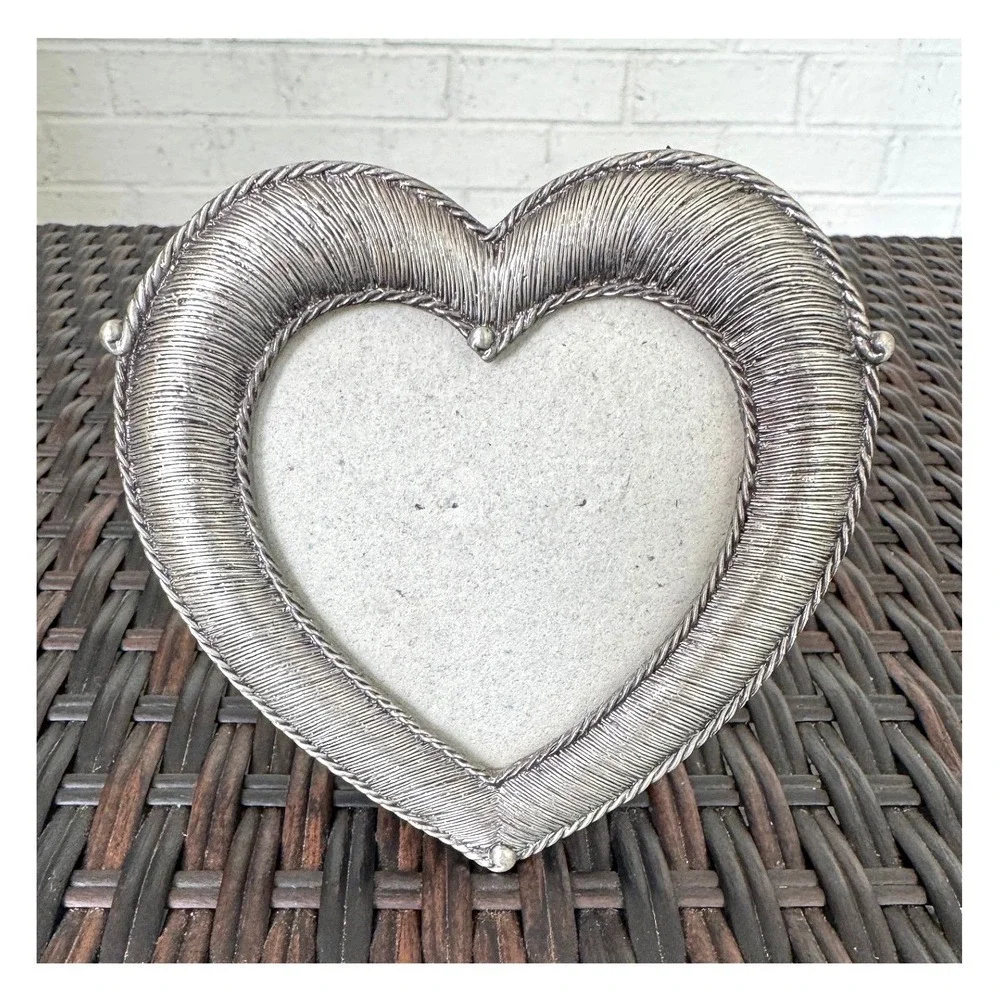 Vintage Silver Tone Heart Picture Frame 3x3 Romantic Cottage Farmhouse Decor